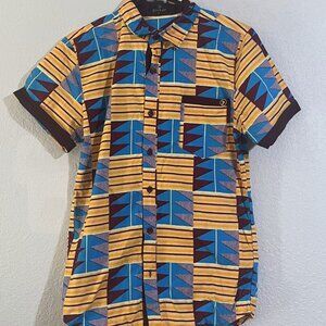 Men's African Print Short Sleeve Button-Up Shirt